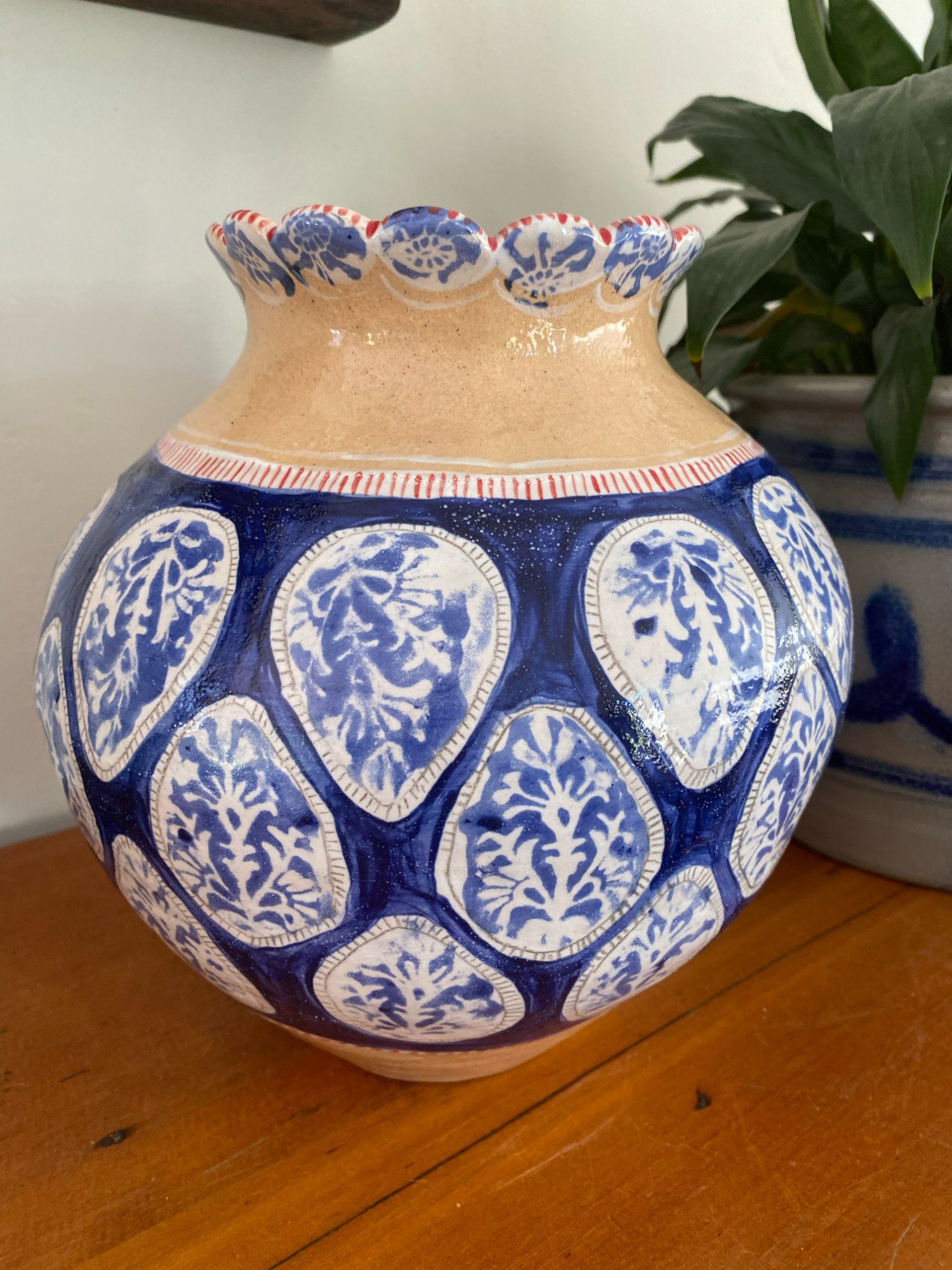 Indian Block Print navy vase