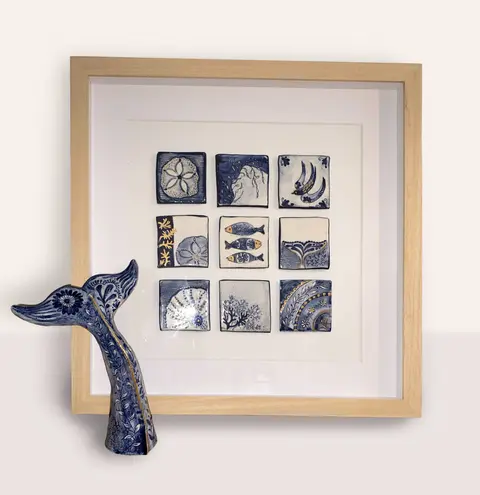 Framed Ocean Tiles and Whale's Tail